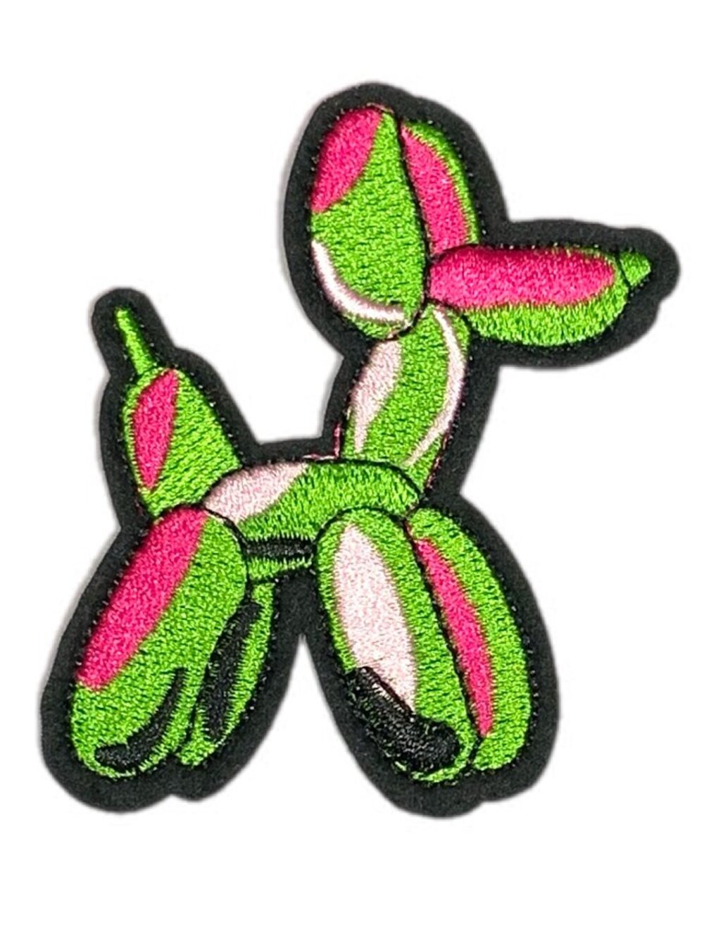 Balloon Dog Embroidered Patch Green Pink Iron On Pop Art Patch